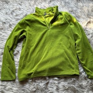 Eddie Bauer Sweater Tall Large Green Fleece Quarter Zip Pullover